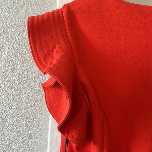 CALVIN KLEIN | Women's Ruffled-Shoulder Sheath Dress NWT 6, Bright Orange - Picture 9 of 9